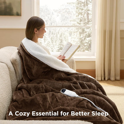 Bedsure Heated Blanket Throw, Soft Electric Blanket with Preheat, Cream
