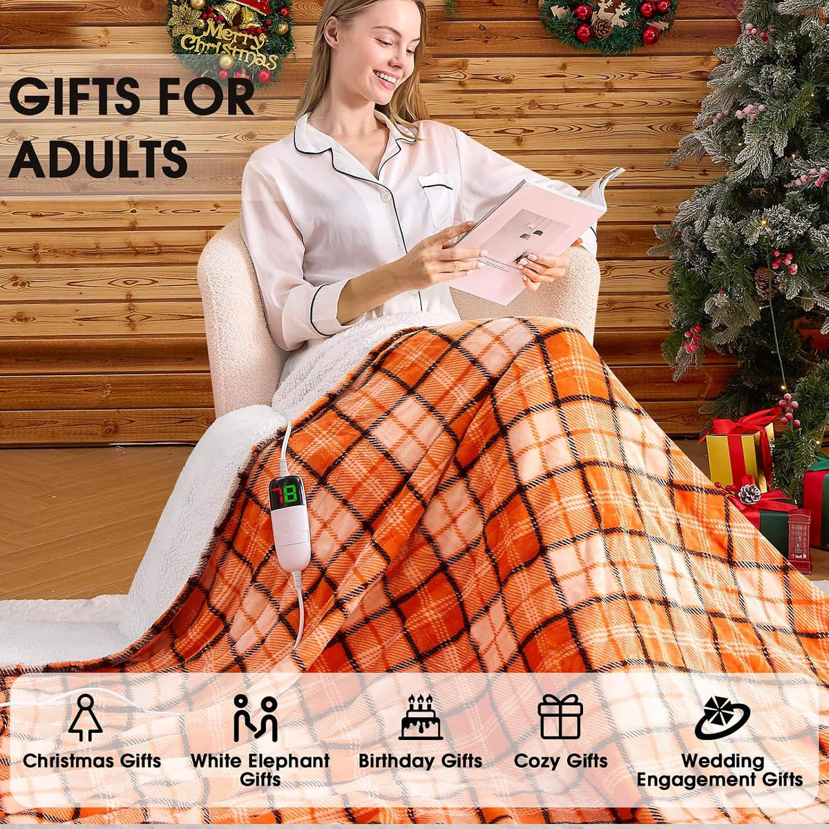 Heated Blanket Electric Throw 50X60 Heating Blanket with 10 Heating Levels 8 Hours Auto Off, Blue Plaid Sherpa Blankets Winter Warmer, Home Decor for Couch Bed Office,Gifts for Mom, Women,Washable