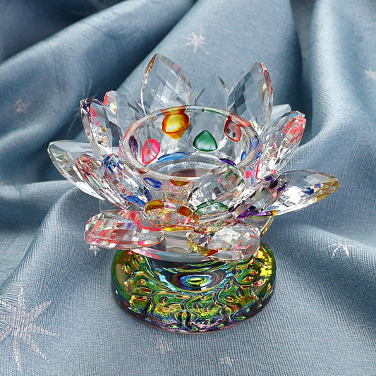 OwnMy Crystal Lotus Flower Tea Light Holder Lotus Candle Stand with Base | Crystal Lotus Flower Candlestick Holder, Glass Lotus Votive Candle Holder for Home Decors Windowsill Wedding Party, Colorful