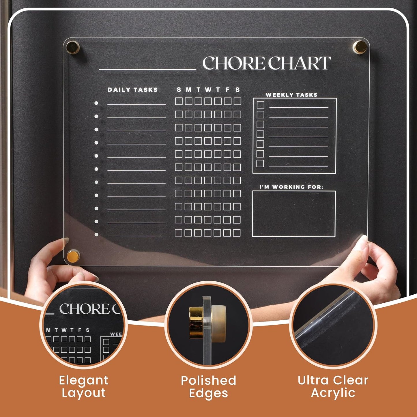 Acrylic Magnetic Chore Chart for Refrigerator, Transparent Clear Dry Erase Checklist Board for Kids and Family, Reusable Weekly Schedule Planner and to-Do List for Home, Fridge, Office, (9''x12)