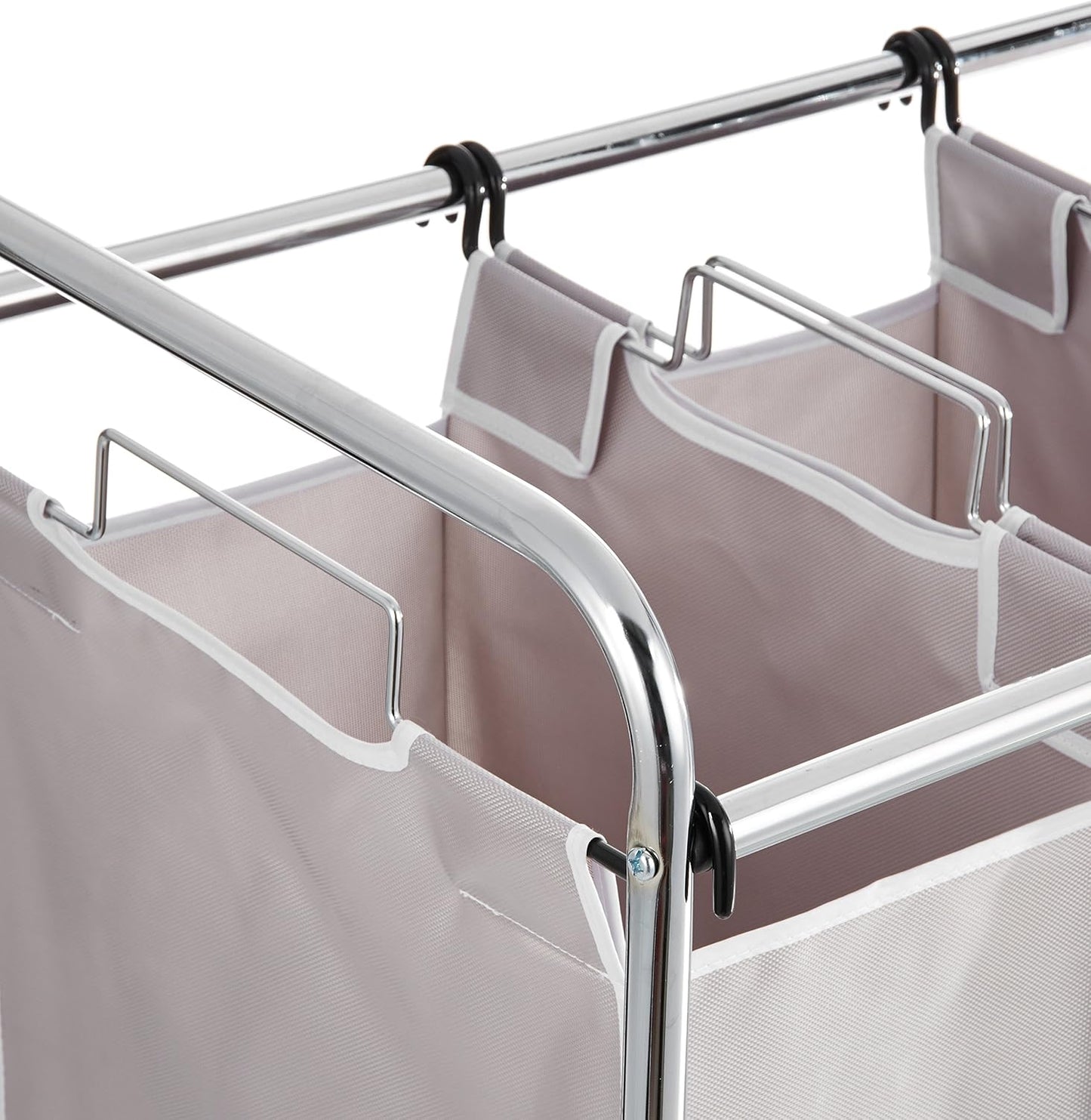 Amazon Basics 3-Bag Laundry Sorter with Removable Bags, Metal Frame, Washable, Locking Wheels, Gray