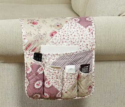 Brilliant Sunshine Burgundy Toile Floral Couch Armrest Cover, 35"×13" | Washable Magazine Holder, Armrest Organizer & Caddy on Sofa, Recliner, Armchair, Storage for Remote Controls, Phone, iPad