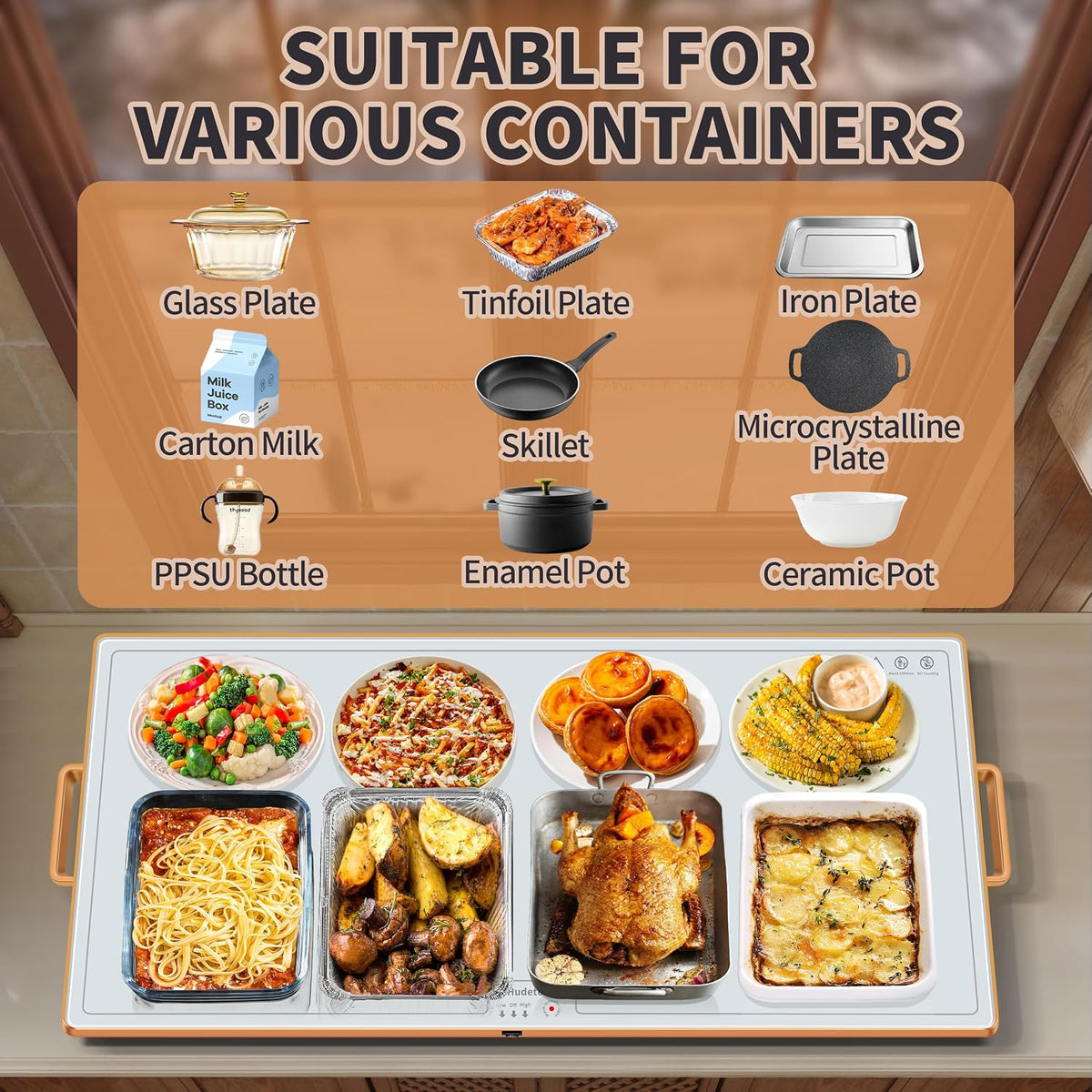 Warming Mat for Food,Extra Long 40"x12",Tempered Glass Warming Tray, Black