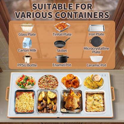 Warming Mat for Food,Extra Long 40"x12",Tempered Glass Warming Tray, Black