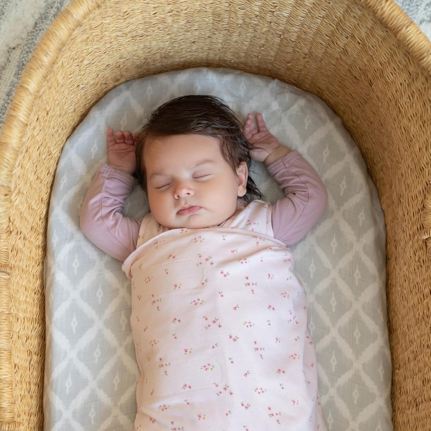 HALO 100% Cotton Sleepsack Swaddle, 3-Way Adjustable Wearable Blanket, TOG 1.5, Pink Floral, Newborn, 0-3 Months - Colors B