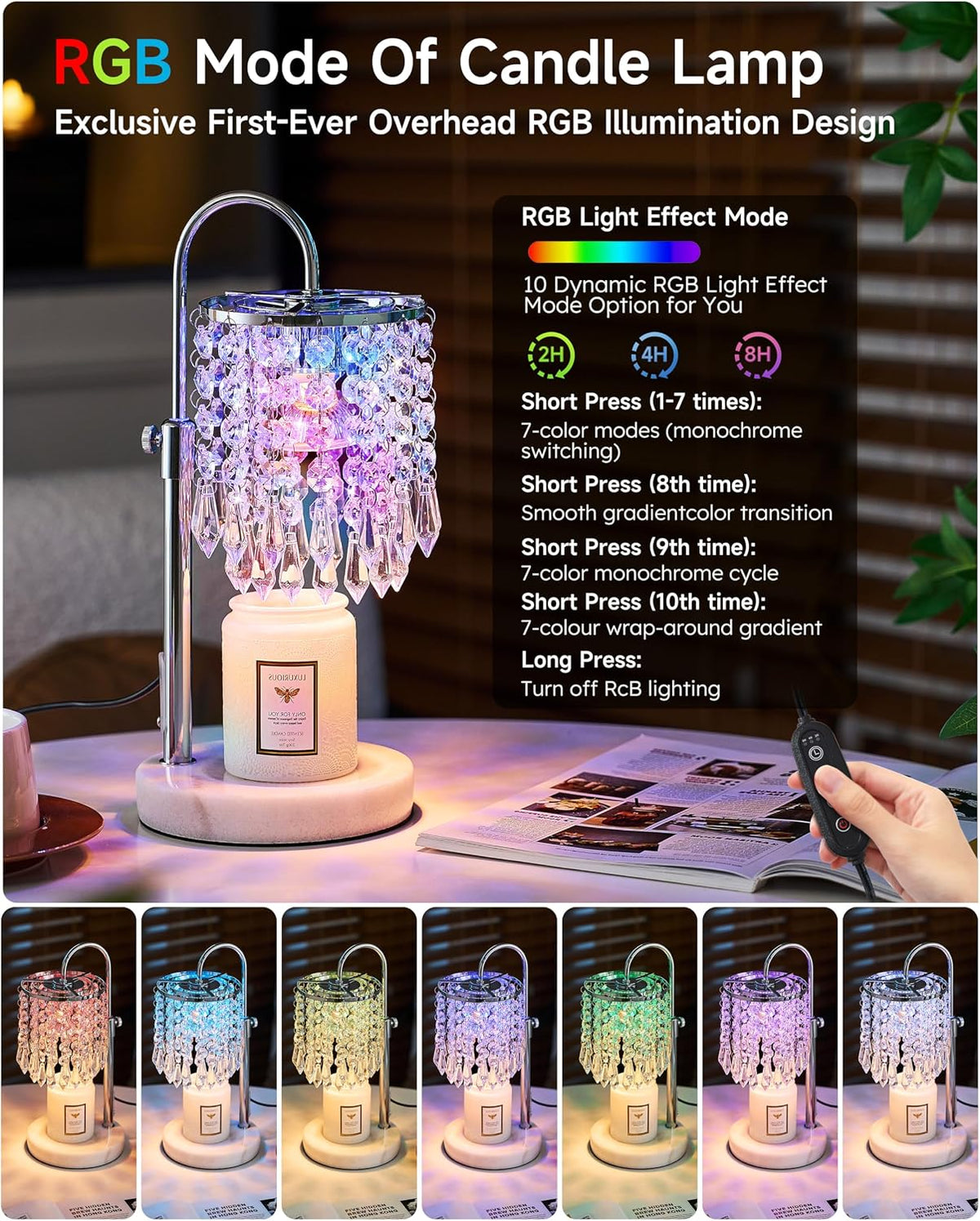 Candle Warmer Lamp with Timer Dimmer and 3 Bulbs, Candle Lamp Warmer with Marble Base for Adjustable Height, Crystal Candle Lamp for Jar Candles, House Warming Gifts Home Room Decor, Silver