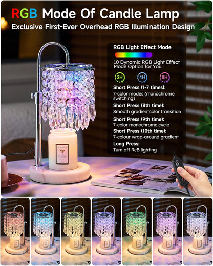 Candle Warmer Lamp with Timer Dimmer and 3 Bulbs, Candle Lamp Warmer with Marble Base for Adjustable Height, Crystal Candle Lamp for Jar Candles, House Warming Gifts Home Room Decor, Silver