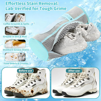 Shoe Washing Machine Bag: 2 pcs laundry Shoe Bag for Washer and Dryer – Dual Mesh Pockets for Insoles & Laces - 360° Deep Clean Bag for Sneakers Tennis Running Shoes(Grey)