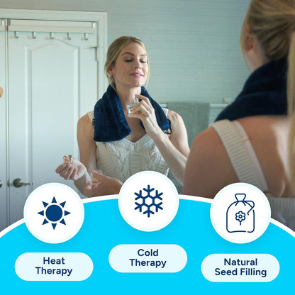 SunnyBay Microwave Heating Pad, Microwavable Heated Neck and Shoulder Wrap, Multipurpose Moist Hot/Cool 2.5lb Bean Bag Pack with Plush Cover and Elastic Fastener,26x6 Inches, Wider, Blue