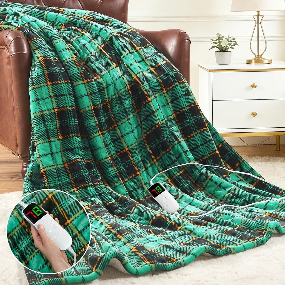Heated Blanket Electric Throw 50X60 Heating Blanket with 10 Heating Levels 8 Hours Auto Off, Blue Plaid Sherpa Blankets Winter Warmer, Home Decor for Couch Bed Office,Gifts for Mom, Women,Washable