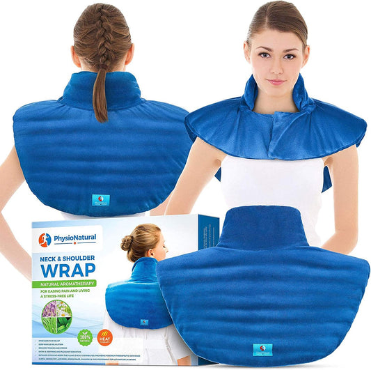 Microwavable Large Neck and Shoulder Wrap – Instant Relief for Muscle Pain, Tension and Stress, Stiffness, Arthritis, Migraines, and Headaches – Natural Therapy with Deep Heat and Herbal Aromatherapy