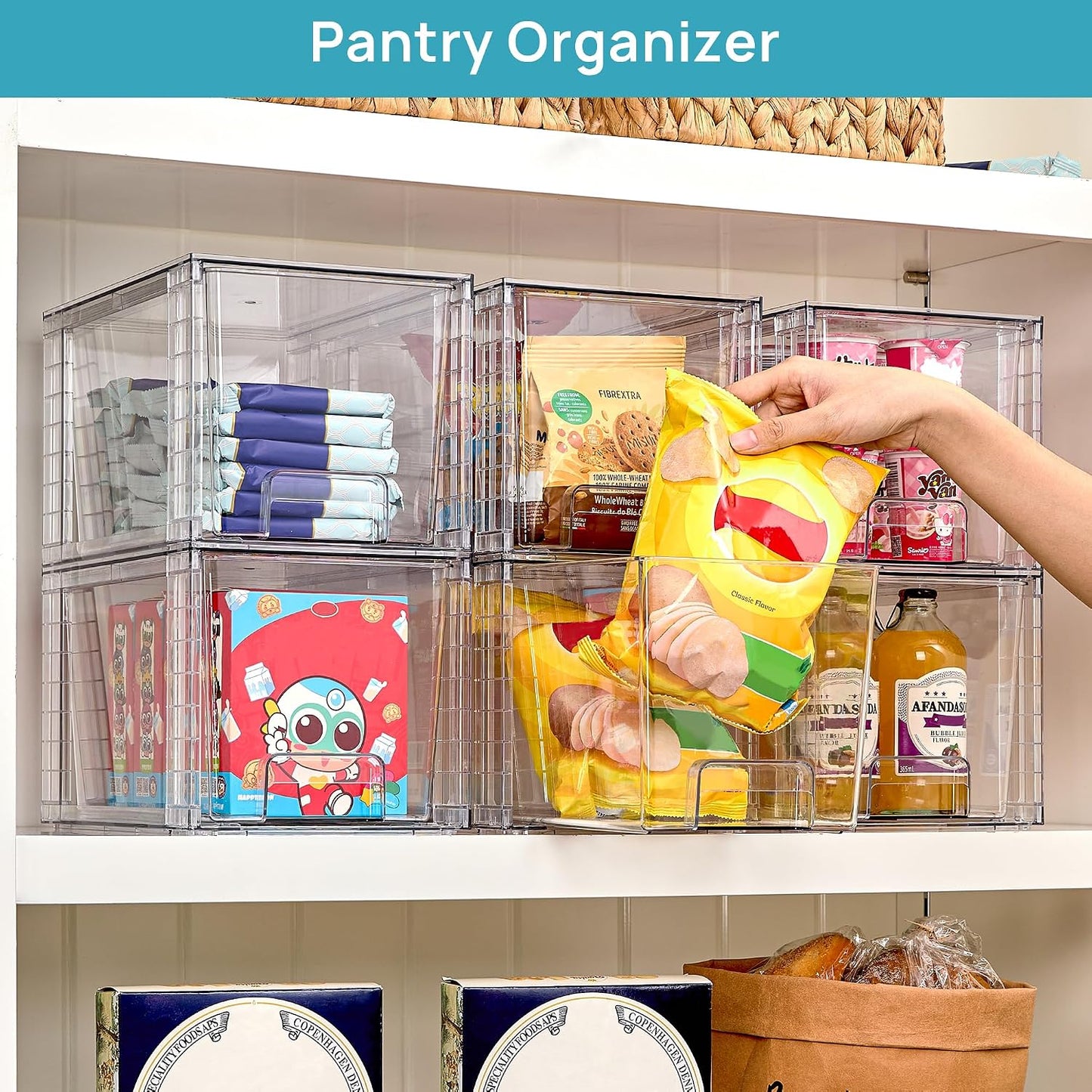 Vtopmart 4 Pack Large Stackable Storage Drawers, Clear | Easily Assemble Bathroom Closet Undersink Organizers and Storage Kitchen Cabinets,Pantry,Makeup,Medicine Organization