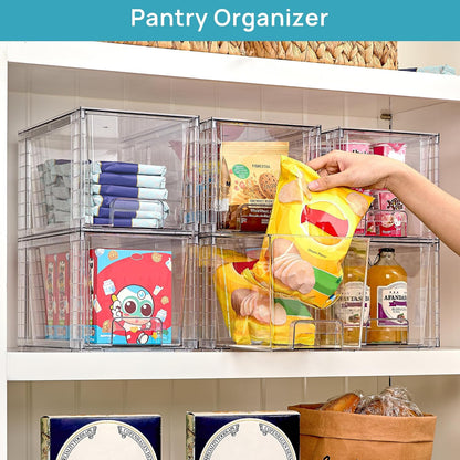 Vtopmart 4 Pack Large Stackable Storage Drawers, Clear | Easily Assemble Bathroom Closet Undersink Organizers and Storage Kitchen Cabinets,Pantry,Makeup,Medicine Organization