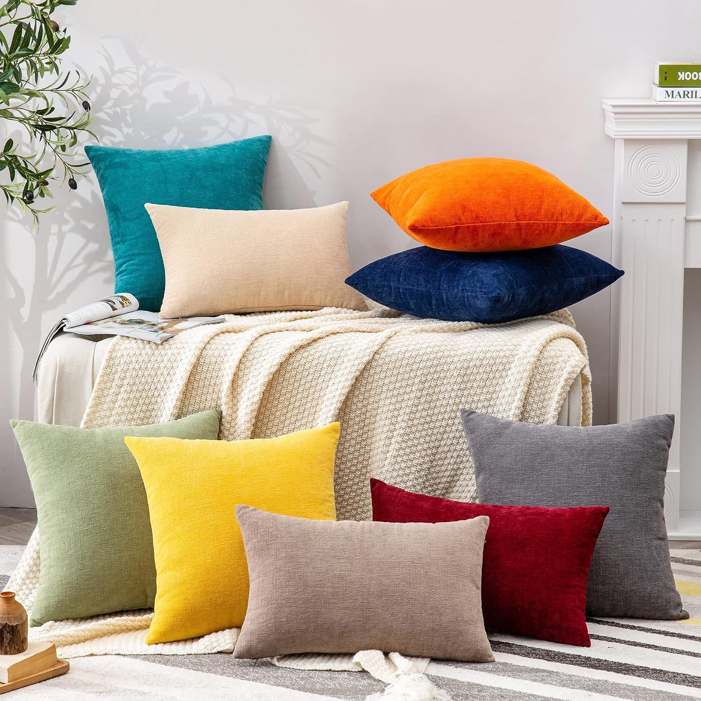 GAWAMAY Lumbar Support Pillow Decorative Rectangle Throw Pillow Covers 12"x20" Inch Set of 2, Soft Chenille Fall Pillowcase for Living Room Bedroom Sofa Couch Cushion Cover Grey 30x50cm (No Insert)