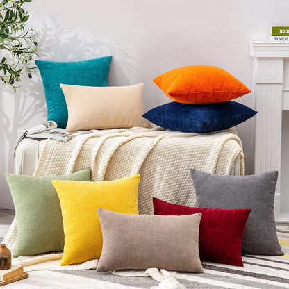GAWAMAY Lumbar Support Pillow Decorative Rectangle Throw Pillow Covers 12"x20" Inch Set of 2, Soft Chenille Fall Pillowcase for Living Room Bedroom Sofa Couch Cushion Cover Grey 30x50cm (No Insert)