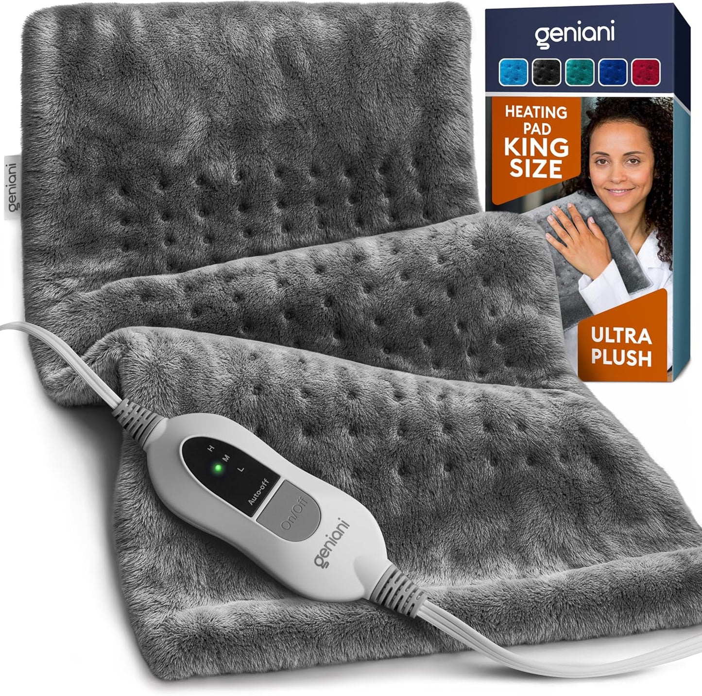 GENIANI Back Pain & Relaxation Gifts for Women – Electric Heating Pad for Back, Neck & Shoulders, Soft Microplush Electric Throw Heating Pad for Period Comfort, Fast Heating, Auto Shut Off, 12"x24"