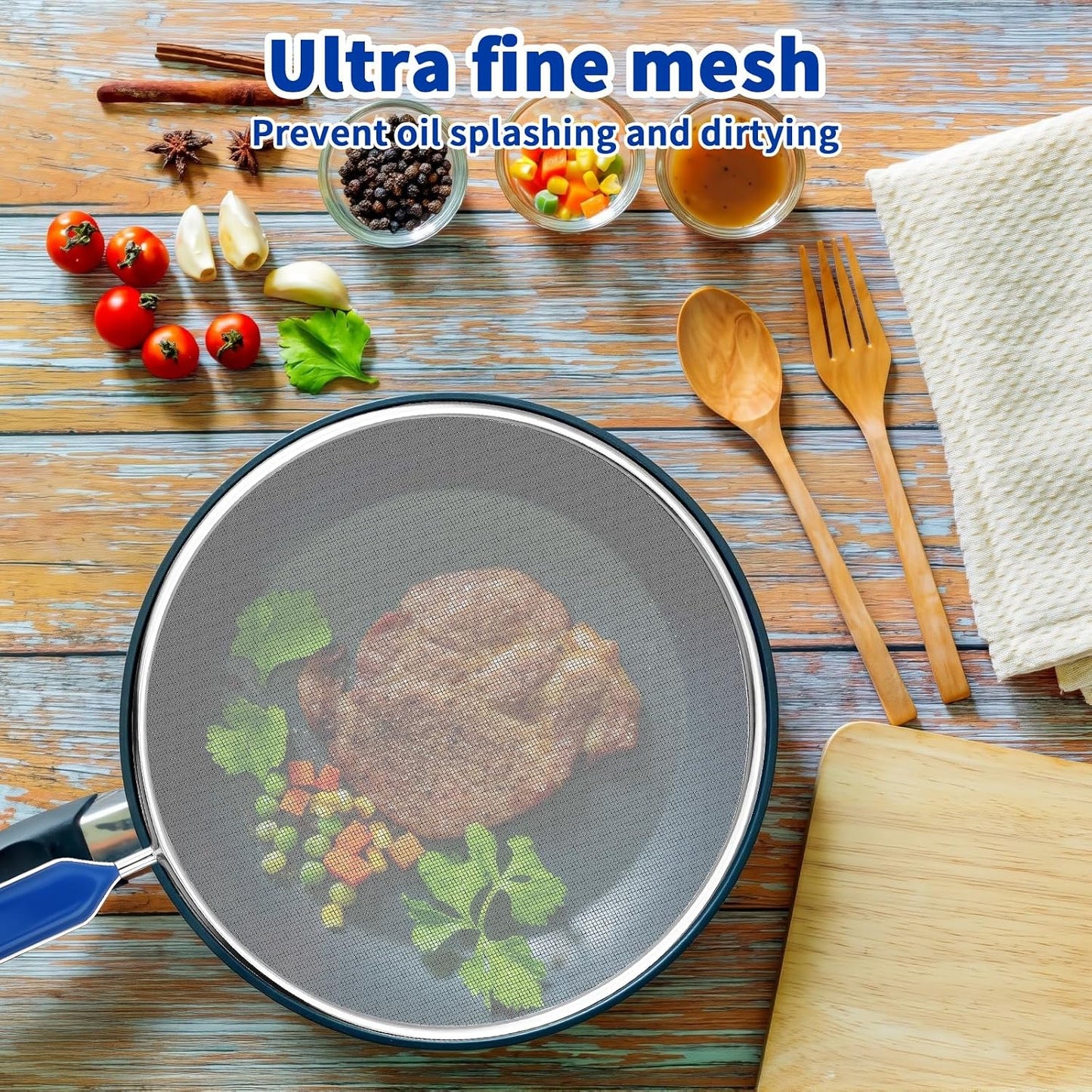 Splatter Screen for Frying Pan - 8.3’’ Stainless Steel Grease Splatter Guard with Grip Handle- Ultra Fine Mesh Cover Oil Splash when Sizzling Bacon, Cooking Fried Chicken or Popcorn