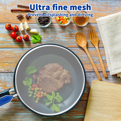 Splatter Screen for Frying Pan - 8.3’’ Stainless Steel Grease Splatter Guard with Grip Handle- Ultra Fine Mesh Cover Oil Splash when Sizzling Bacon, Cooking Fried Chicken or Popcorn
