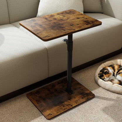 YUHFERA Sofa Armrest Tray Table for Couch - 360° Swivel Height Adjustable End for Small Spaces, Snack Side Table for Bed or Chair with Phone & Tablet Slot (Rustic,Standard)