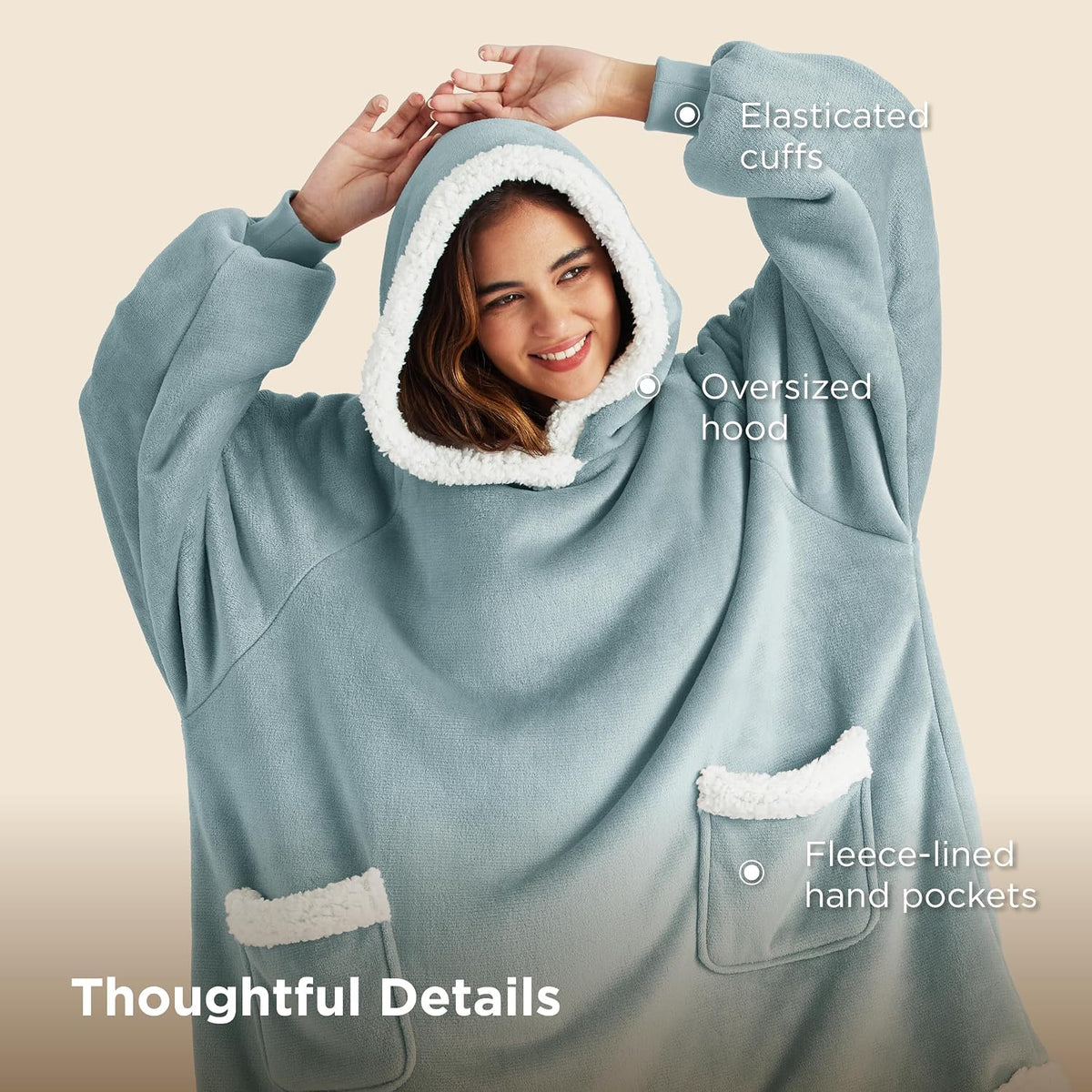Bedsure Wearable Blanket Sherpa Hoodie Gifts, Sweatshirt, Grey, Standard