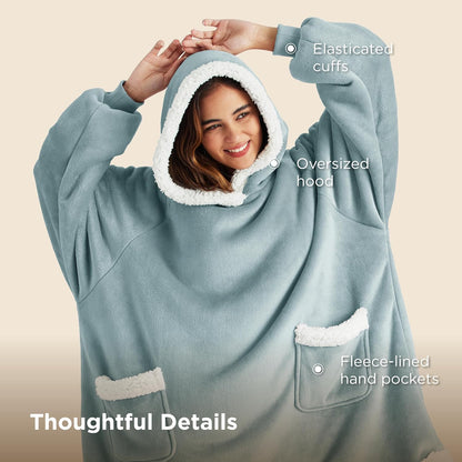 Bedsure Wearable Blanket Sherpa Hoodie Gifts, Sweatshirt, Grey, Standard
