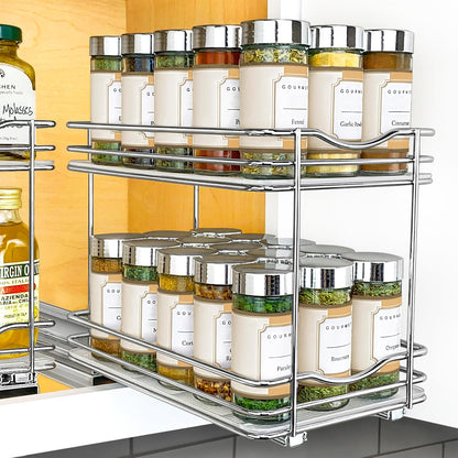 LYNK PROFESSIONAL® Pull Out Spice Organization for Cabinets - 4-3/8 inch Wide – Spice Rack for Inside Cabinets, Slide Out Spice Rack Organizer for cabinet – Pull Out Spice Rack, Sliding 2 Tier Chrome