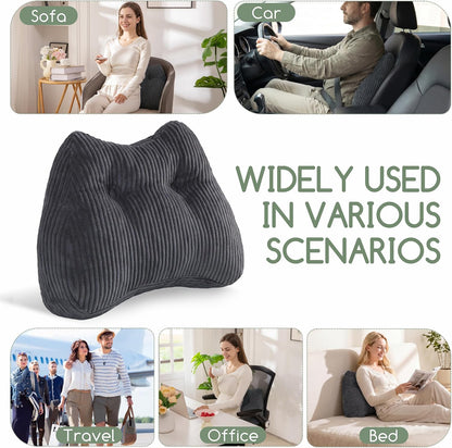 Lumbar Support Pillow for Recliner Chair/Accent Chair/Couch/Office Chair, Tufted Corduroy Back Support Cushion for Elderly, M-Shaped Recliner Cushions for Back Rest, Pain Relief, Reading, Dark Grey