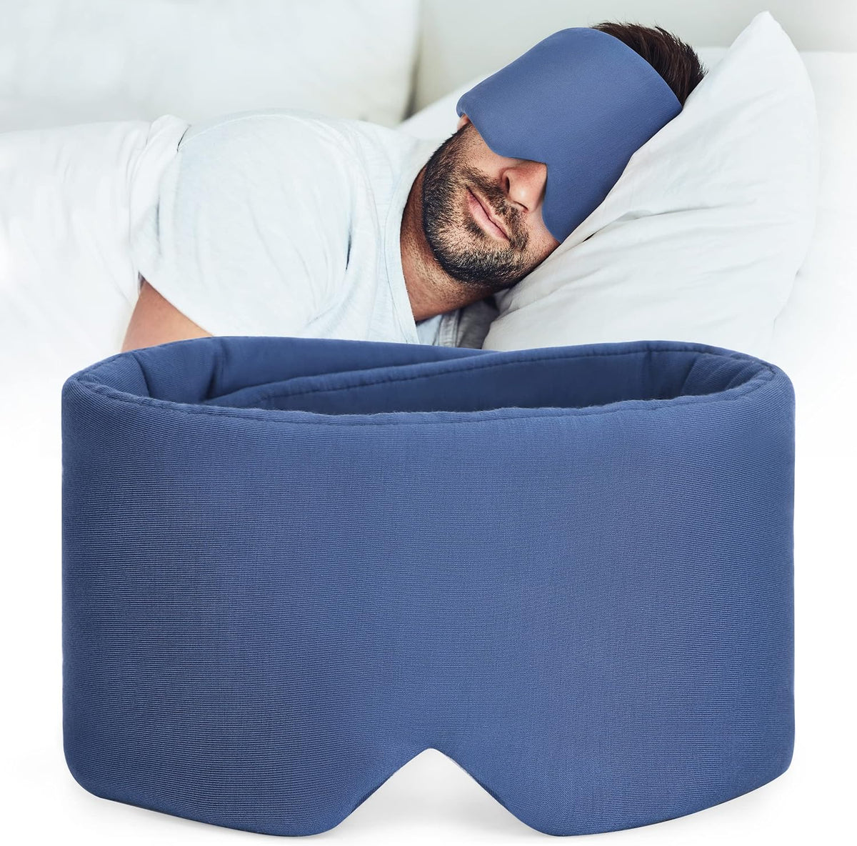 FRESHME Pure Handmade Cotton Sleep Mask - Blackout Eye Mask with Adjustable Velcro Soft and Comfortable Eye Blinder Shade for Men Women Travel Office Nap Airplane Blue