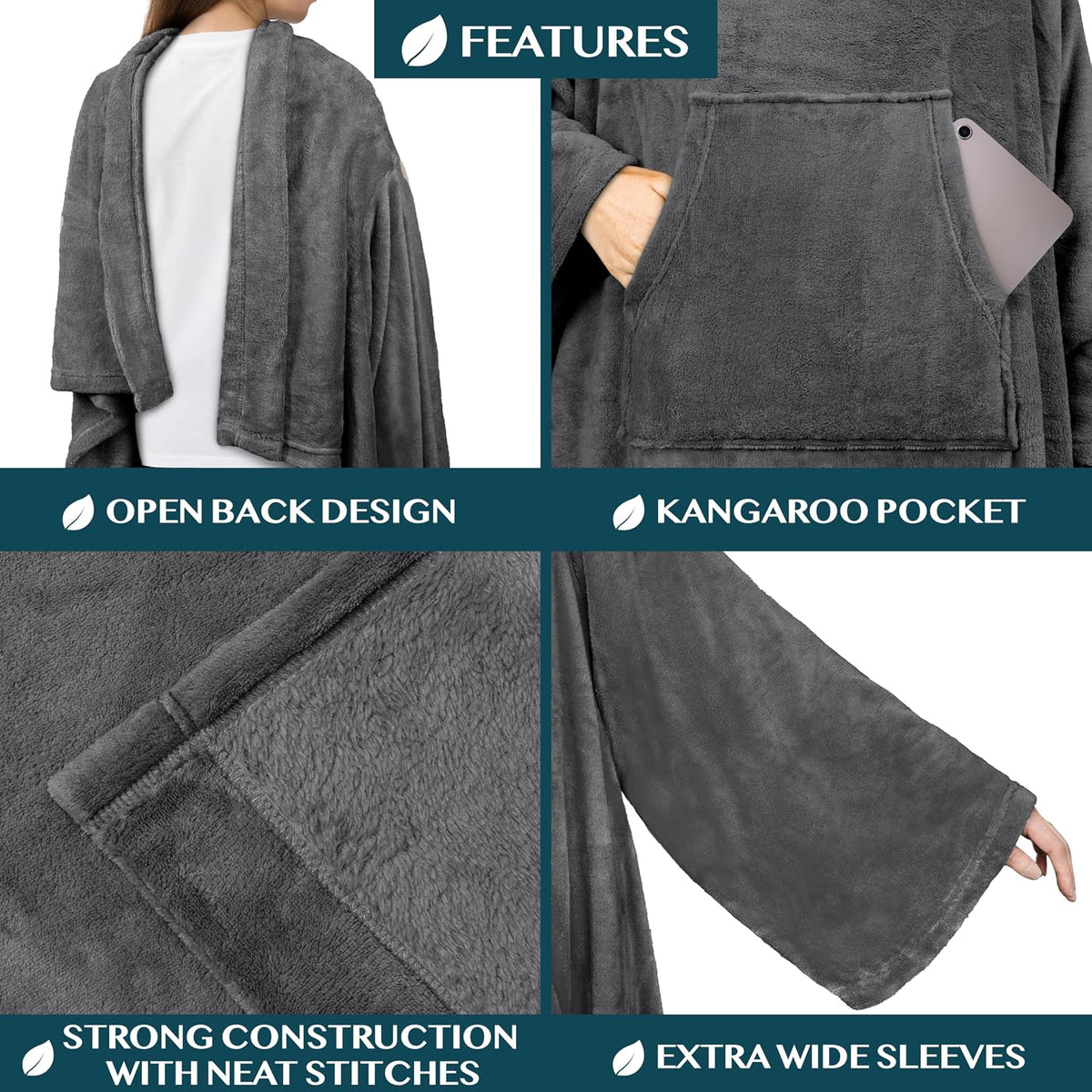 PAVILIA Blanket with Sleeves for Adult Women Men, Soft Warm Wearable Blanket Fleece Wrap Throw, Robe Blanket Gift