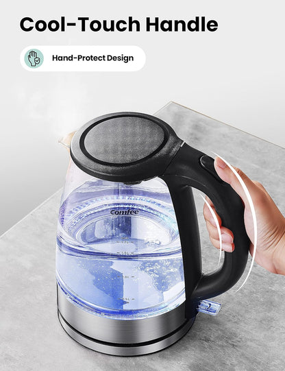 COMFEE' 1.7L Glass Temperature-Control Electric Kettle with 6 Preset Modes