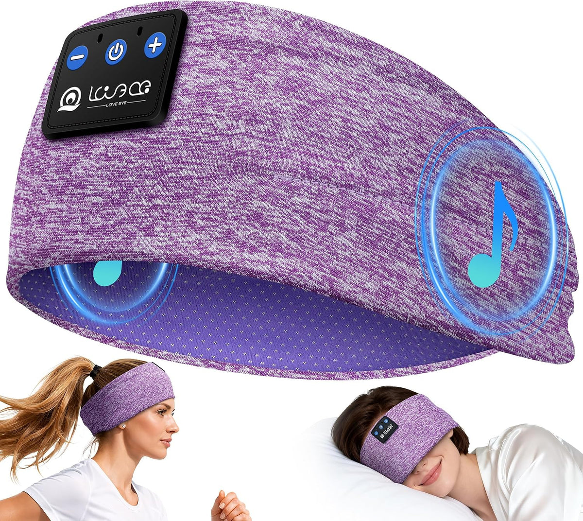 LOVE EYE Wireless Bluetooth 5.4 Sleep Headband Headphones for Side Sleeper
