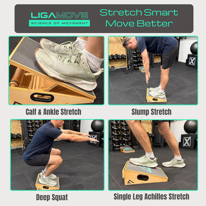 Adjustable Wooden Slant Board - Calf Stretcher - Foot Roller & Toe Stretcher