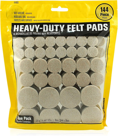 8850 Heavy Duty Self Adhesive Furniture Felt Pads 3/4-Inch, 1-Inch & 1-1/2-Inch Round Oatmeal 144-Piece Value Variety Pack in Resealable Bag