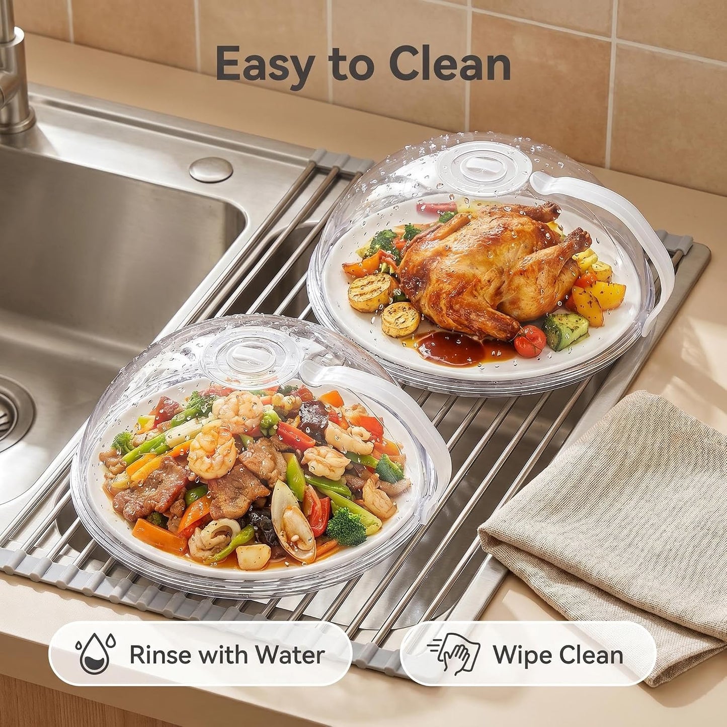 2 Pack Food Grade Microwave Splatter Cover with Handle Steam Vent | Non Toxic Microwave Splatter Covers with Steam Vents, Food Safe Microwave Lid for Kitchen Cooking Heating