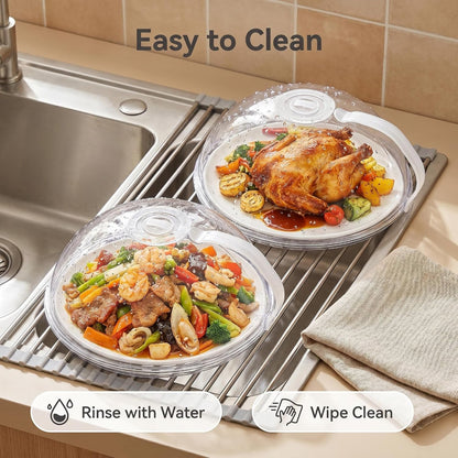 2 Pack Food Grade Microwave Splatter Cover with Handle Steam Vent | Non Toxic Microwave Splatter Covers with Steam Vents, Food Safe Microwave Lid for Kitchen Cooking Heating