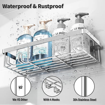 Liuoud 5 Pack Shower Caddy for Inside Shower, Gold Bathroom Storage Decor | Large Rustproof Stainless Steel Organizer with Strong Adhesive, No Drilling Wall Mounted Shelves, Bathroom Accessory Set