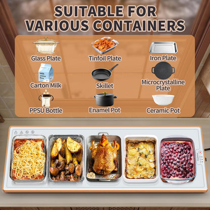 Warming Mat for Food,Extra Long 40"x12",Tempered Glass Warming Tray, Black