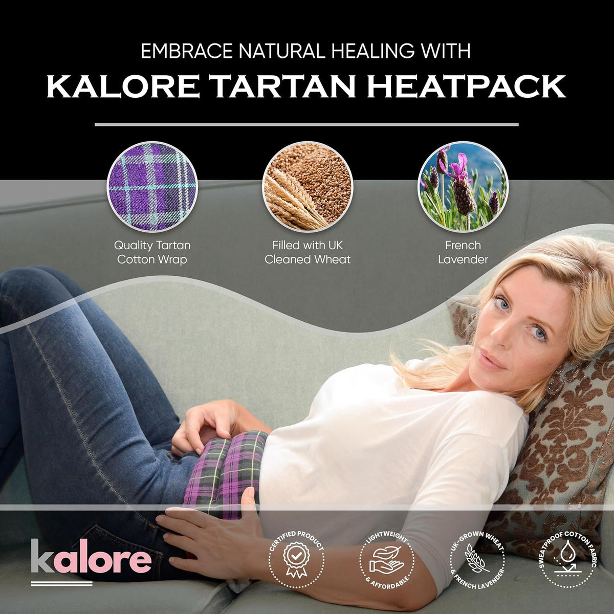 Microwavable Heating Pads for Winter Warmth, Back, Stomach & Head Comfort – Kalore Soft Cotton Tartan Neck Wrap – Even Heat Distribution Hot Compress Bag – Wheat Heat Pad XL – Unscented – Gray