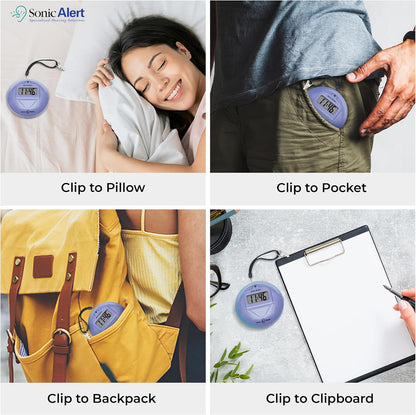 Sonic Alert Digital Alarm Clock - Small Travel Clocks for Heavy Sleepers - Battery Operated with Vibrating Bed Shaker - Purple