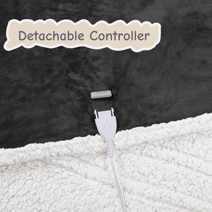 Soypipo Electric Heated Throw Blanket 50"x60", Faux Fur Plush with 4 Heat Settings & 2/4/8/10H Auto Shut-Off, Overheat Protection, Machine Washable, for Office & Chair, Dark Grey