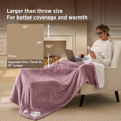Bedsure Heated Blanket Throw, Soft Electric Blanket with Preheat, Cream