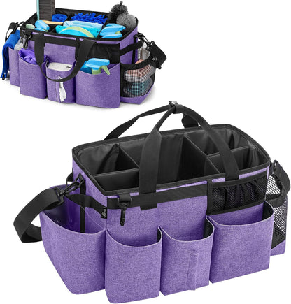 LoDrid Wearable Cleaning Caddy Bag with 4 Foldable Dividers, Black | Cleaning Supply Organizer with Shoulder Strap and Side Handles for Cleaners & Housekeepers