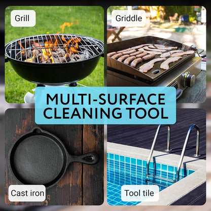 Impresa Pumice Stone Grill Brush - 5 x 2 in Head, 16 in Handle, Pack of 3 Replacement Bricks - Grease Removal BBQ Cleaning Stone - Ergonomic Long Handle Griddle Cleaning Kit - Versatile Grill Scraper