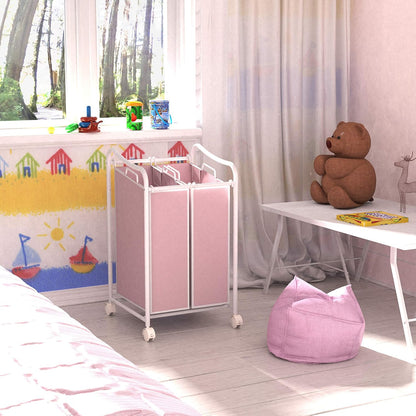 Simple Houseware 2-Bag Heavy Duty Laundry Sorter Rolling Cart, Dark Grey | Removable Bags and Lockable Wheels for Laundry Room Organization