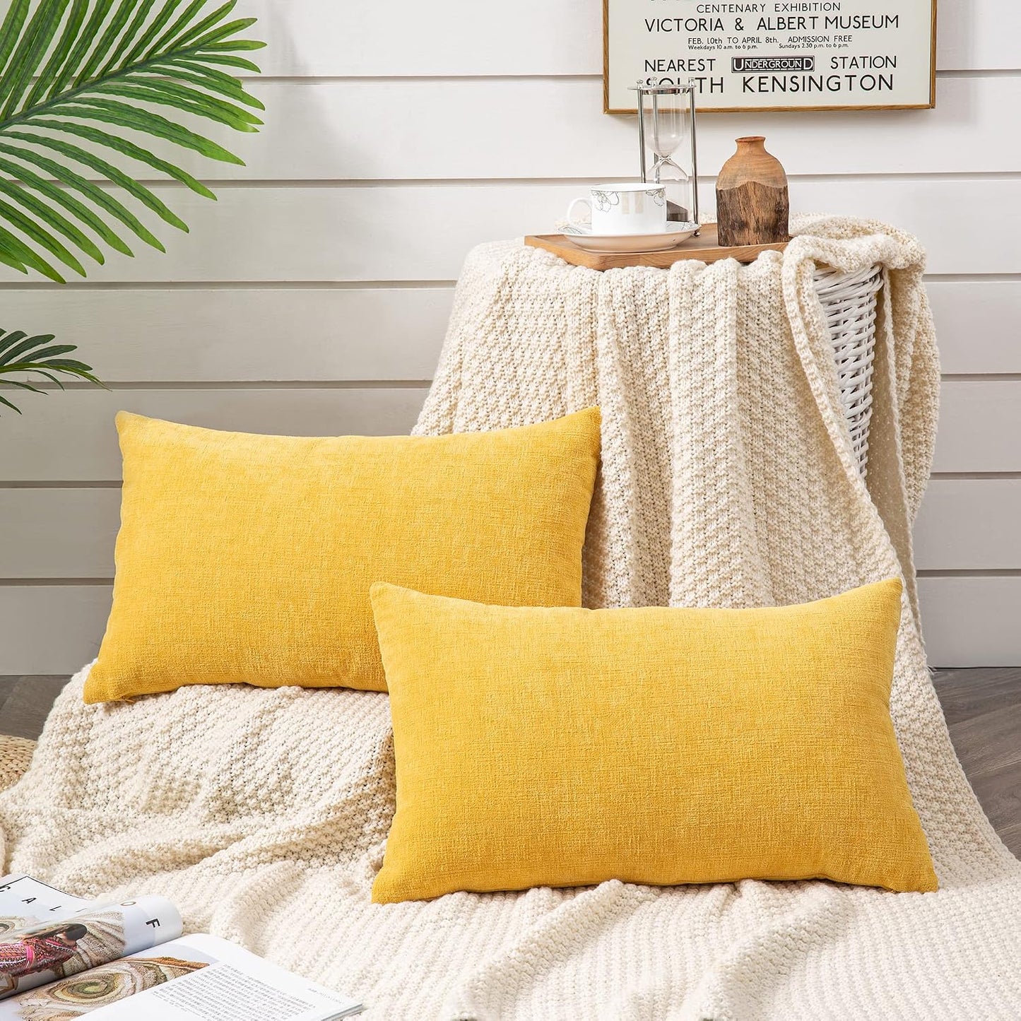 GAWAMAY Lumbar Support Pillow Decorative Rectangle Throw Pillow Covers 12"x20" Inch Set of 2, Soft Chenille Fall Pillowcase for Living Room Bedroom Sofa Couch Cushion Cover Grey 30x50cm (No Insert)