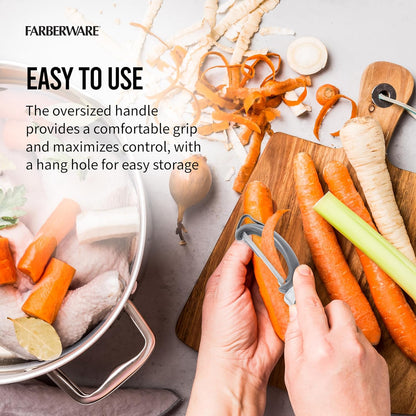 Farberware Vegetable Peeler, Pro2 Euro Peeler with Sharp Stainless Steel Swivel Blade and Ergonomic Handle, Dishwasher Safe, Aqua Sky
