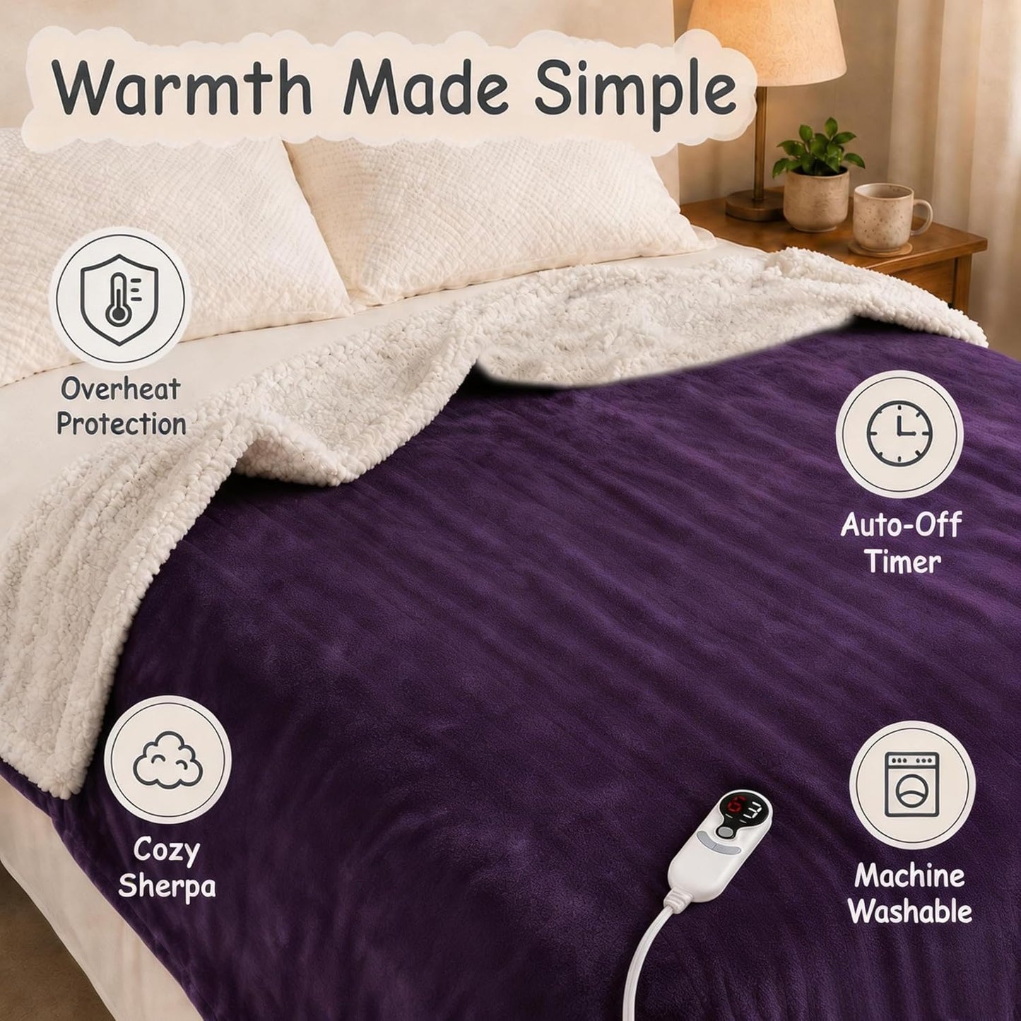 Soypipo Electric Heated Throw Blanket 50"x60", Faux Fur Plush with 4 Heat Settings & 2/4/8/10H Auto Shut-Off, Overheat Protection, Machine Washable, for Office & Chair, Dark Grey