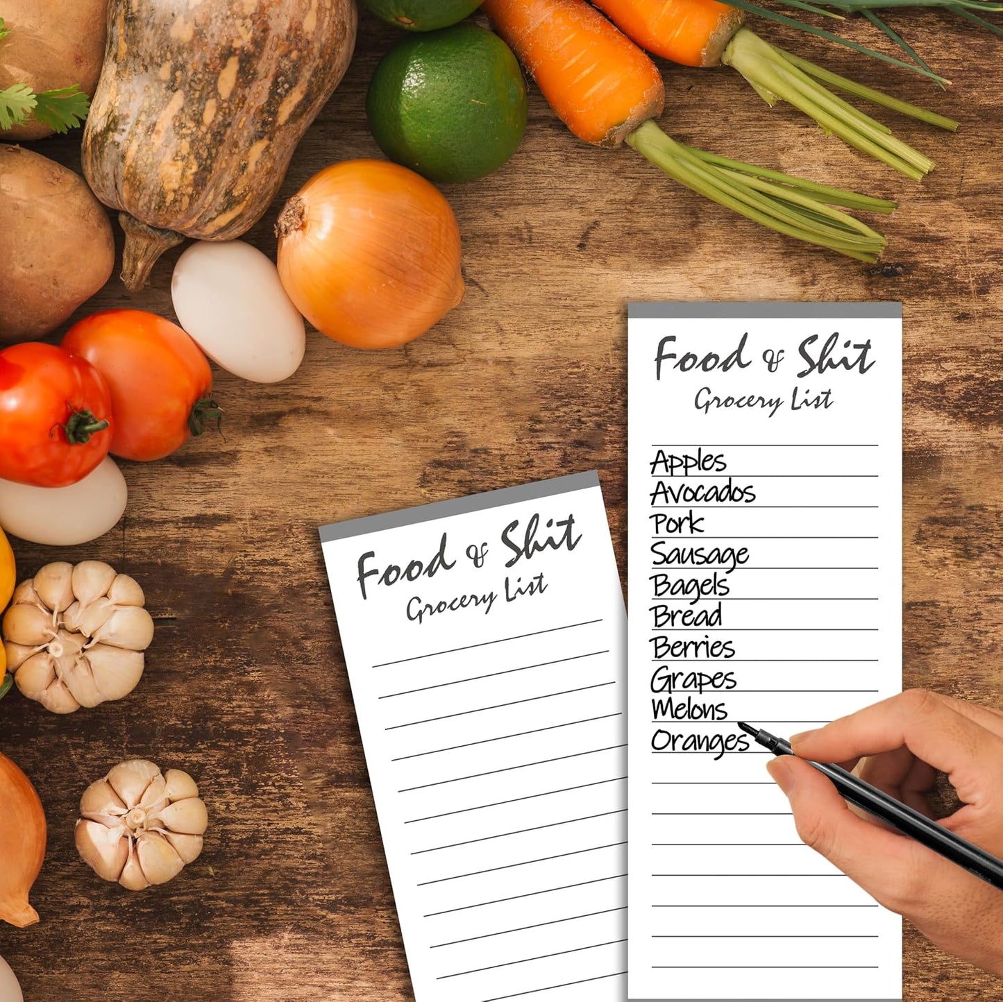 Hebayy 100 Pages Food&Shit Magnetic Back Funny Grocery List Planner Note Pad To Do List for Fridge Locker (3" x 8")