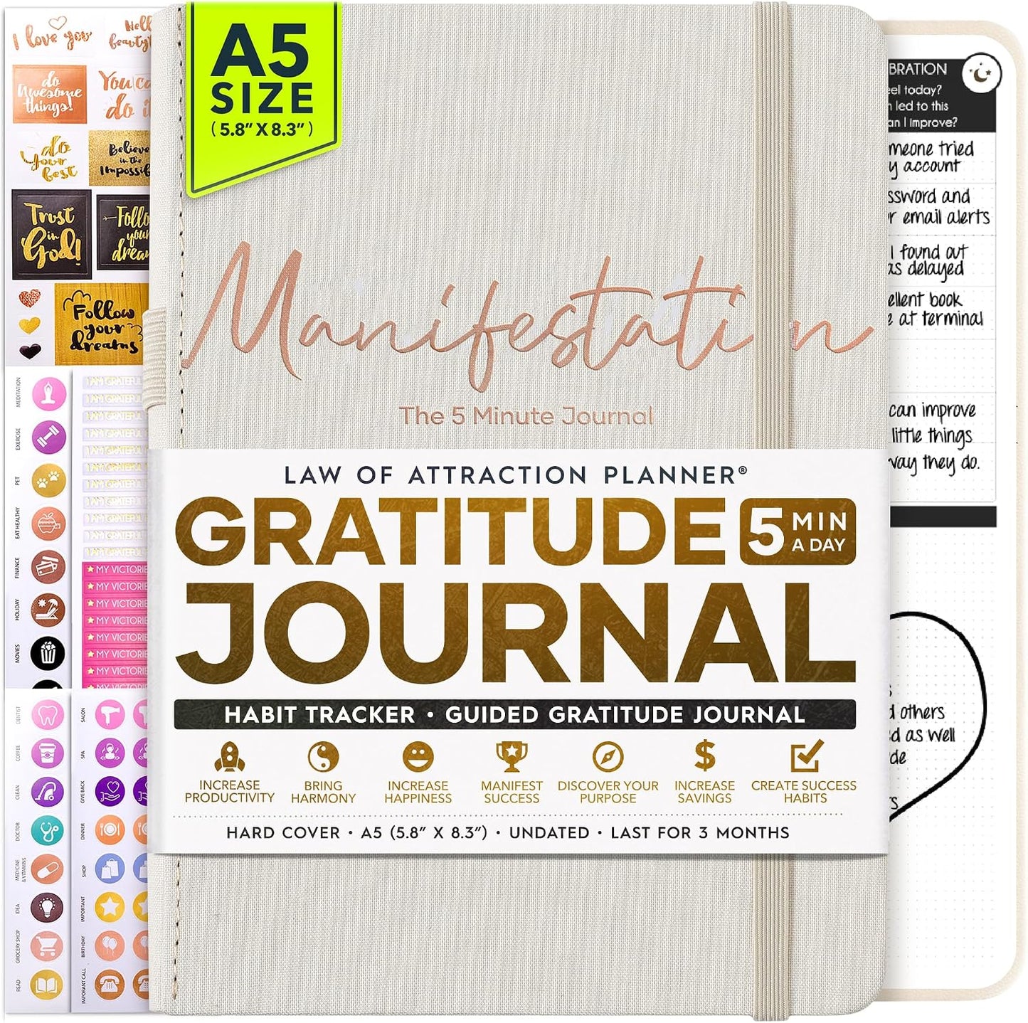Freedom Mastery Daily Journal of Gratitude, Productivity & Habit Tracker | Undated 90-Day Planner with Daily Reflection, Mindfulness, Positivity, Vision Board & Stickers, Gratitude Journal for Women