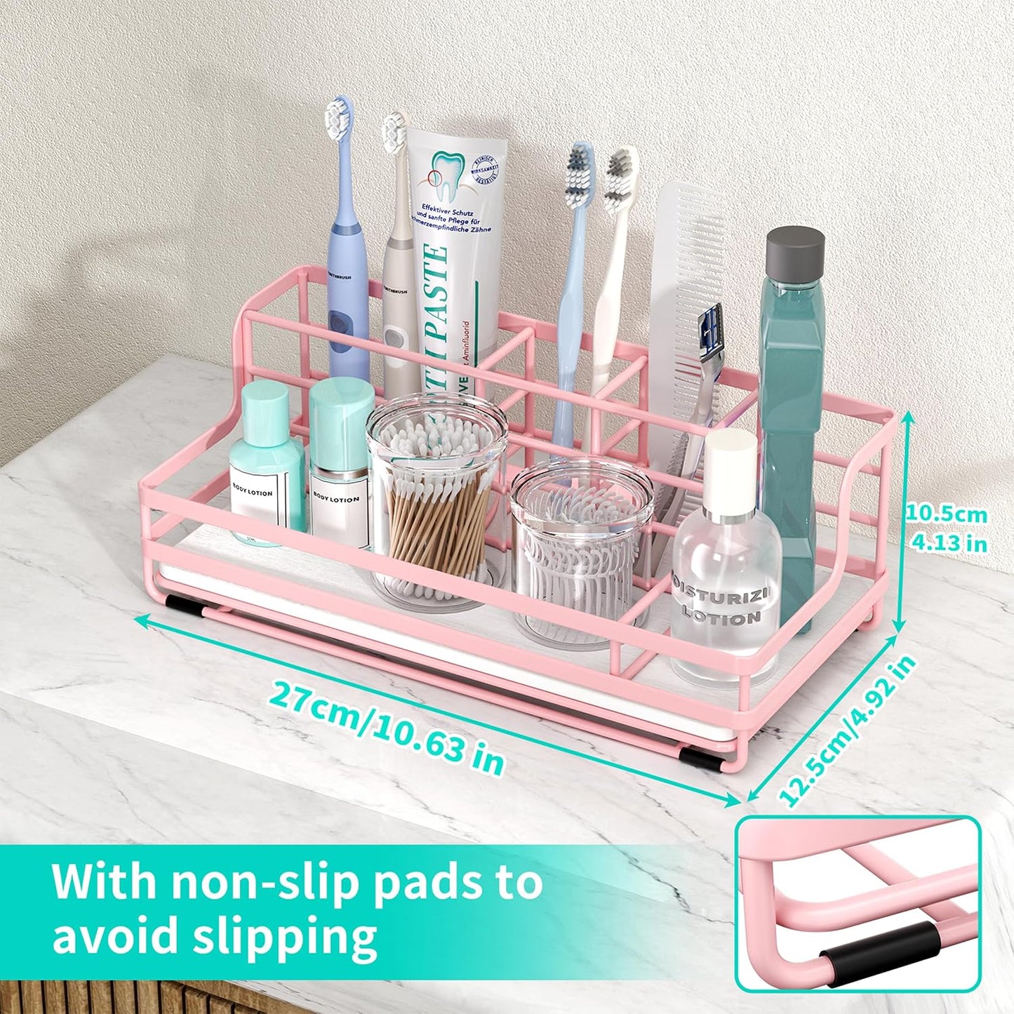 HapiRm Toothbrush Holders for Bathroom - 5 Partitions Bathroom Counter Organizer with Instant Drying Stone, Stainless Steel Countertop Storage Electric Toothbrush Toothpaste Holder - Black